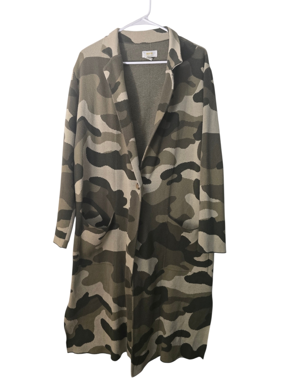 Maeve Camouflage Long Open Cardigan - Olive & Tan